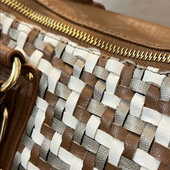 Steve Madden Brown, Gray, White Woven Handbag, Yellow Liner - NWOT Vegan Leather - Picture 8 of 8